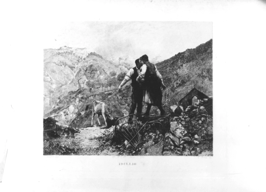 Paesaggio montano con amanti